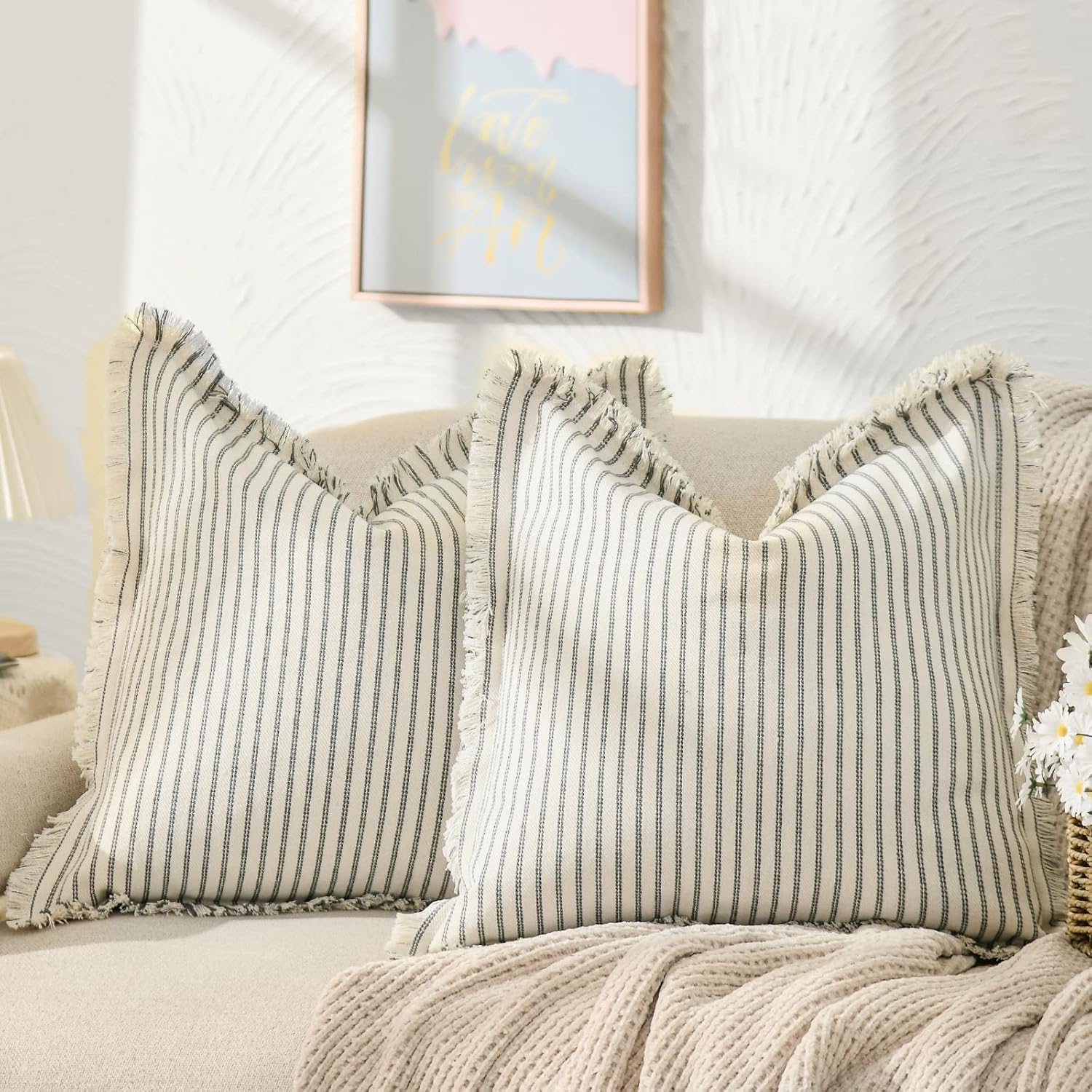 ZWJD Throw Pillow Covers 26x26 Set of 2 Chic Cotton Decor