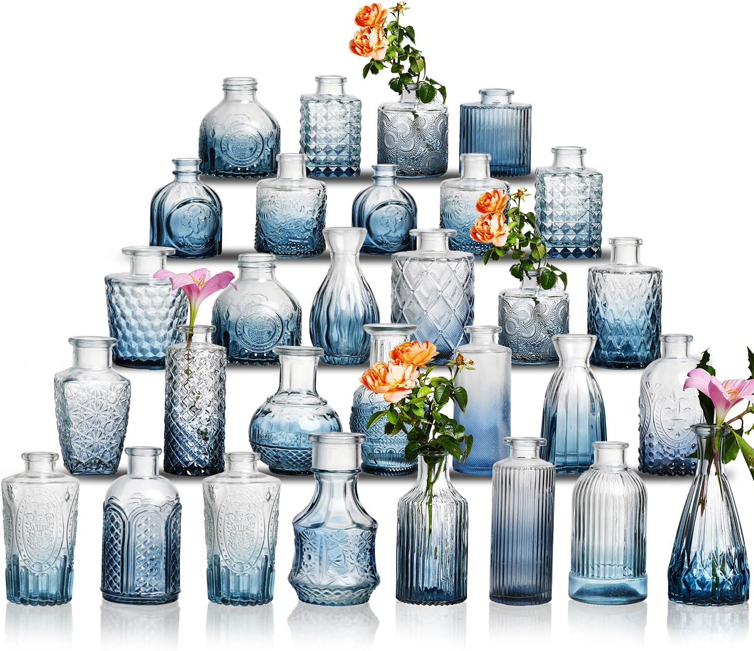 Glass Bud Vase Set of 30 - Vintage Crystal Vases for Flowers