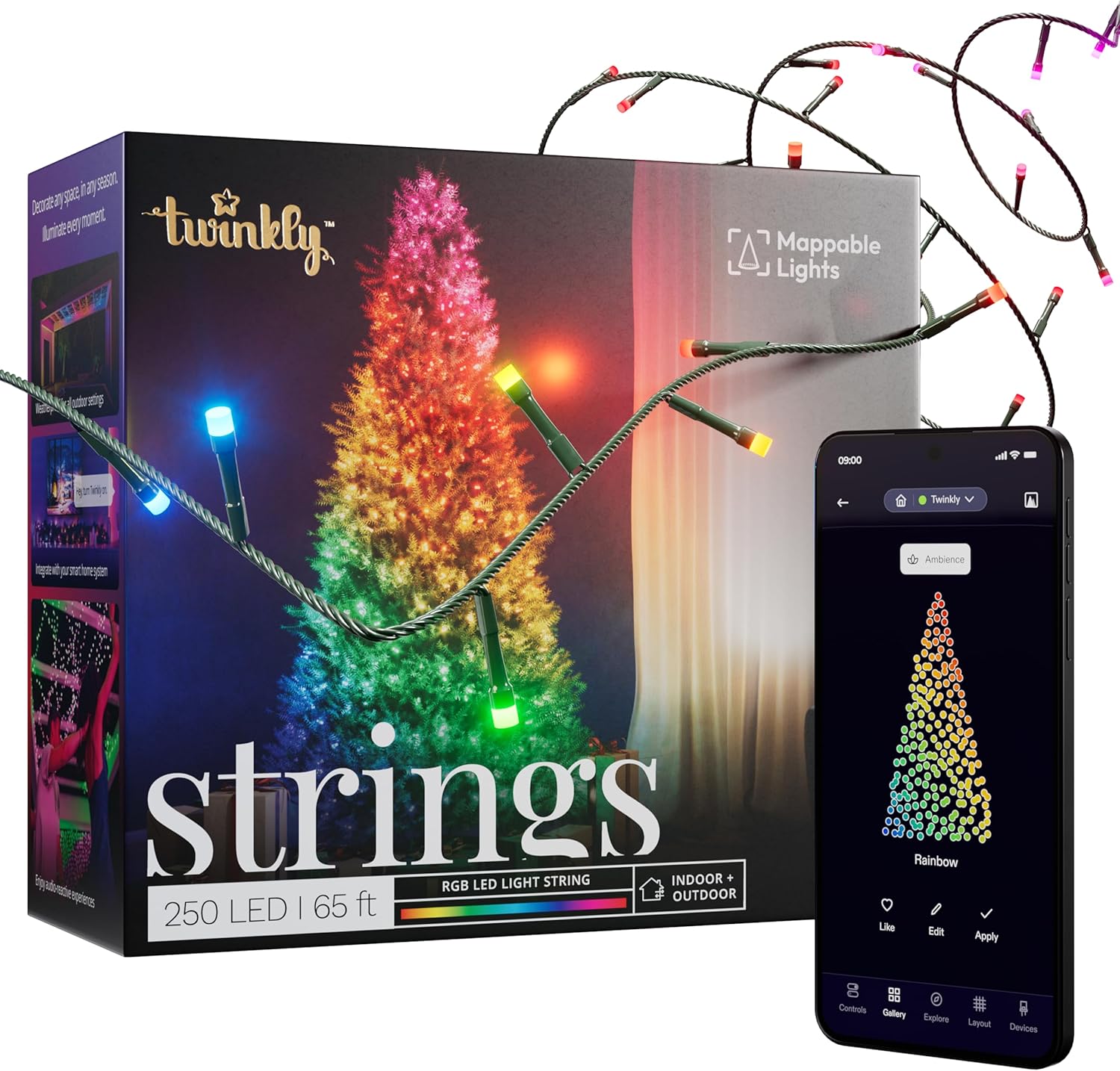 Twinkly Strings 250 LED RGB Smart Lights for Indoor and Outdoor