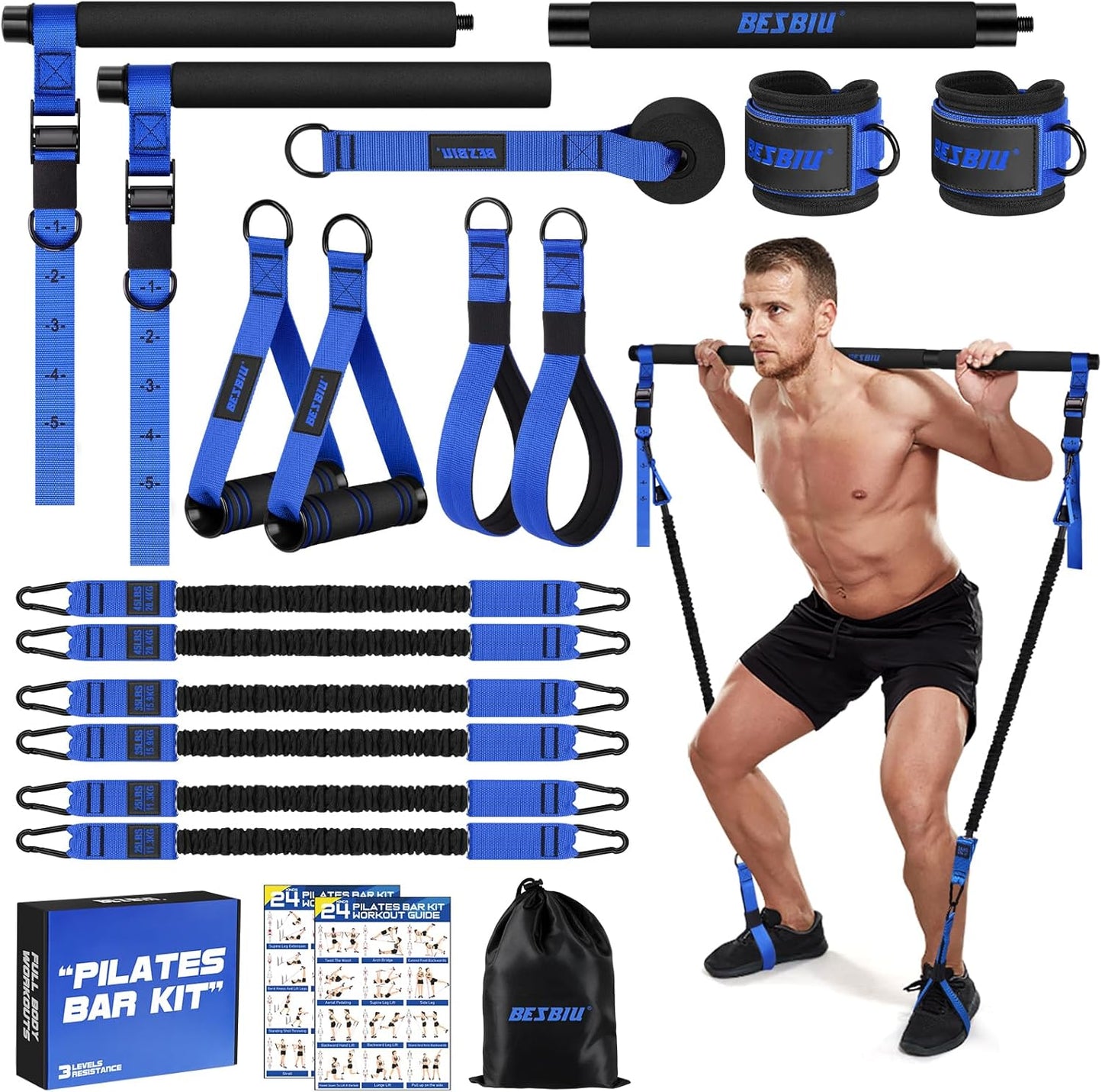 Pilates Bar Kit with Resistance Bands for Full Body Workouts