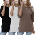 3-Pack Women's 3/4 Sleeve Tunic Tops - Side Slit Casual Tees