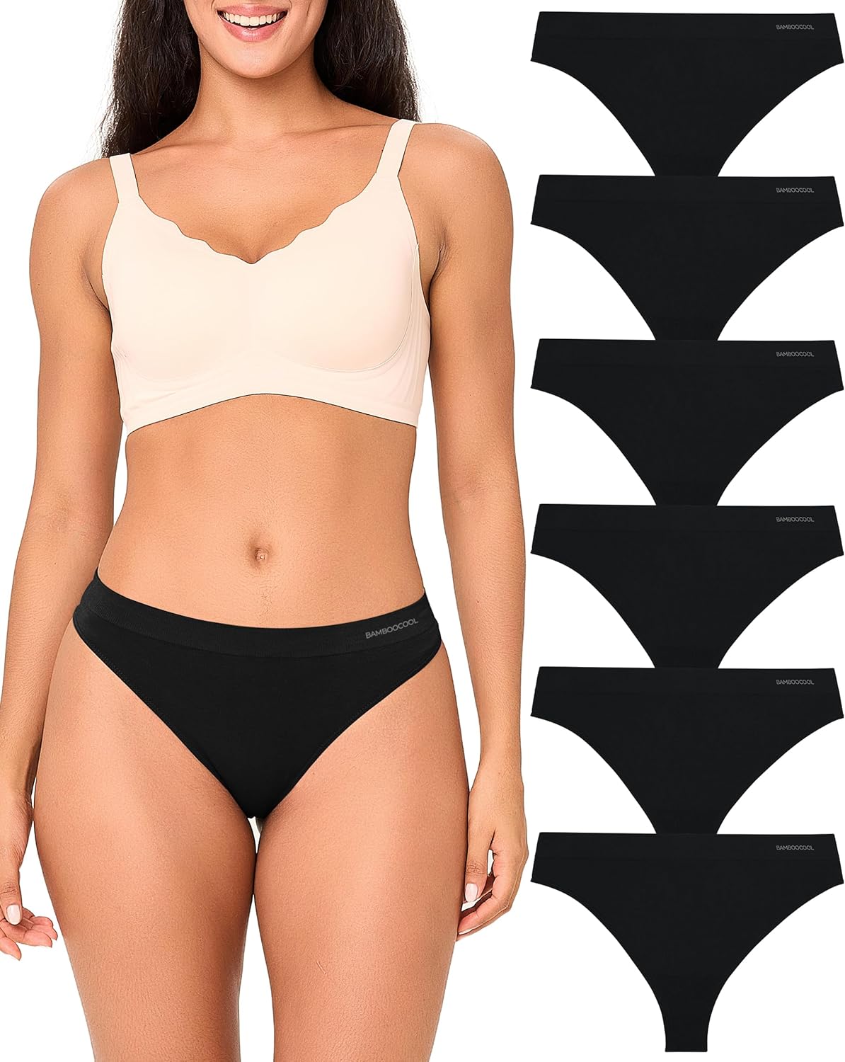 Bamboo Cool Women's Thongs Seamless Breathable Underwear 6 Pack