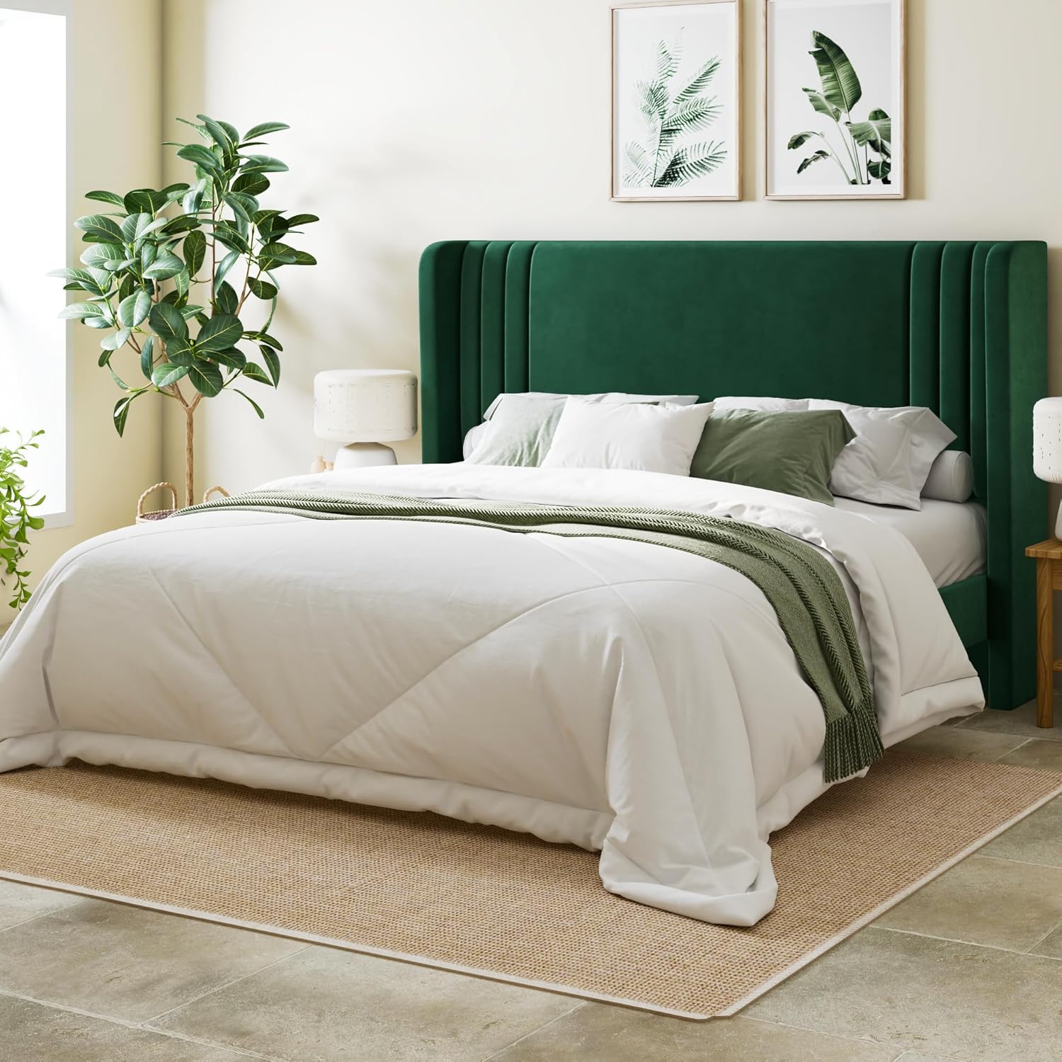 Allewie Full Size Velvet Platform Bed Frame with Wingback Headboard