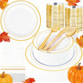 GATHER White and Gold Plastic Plates 350PCS Set - Elegant Disposable