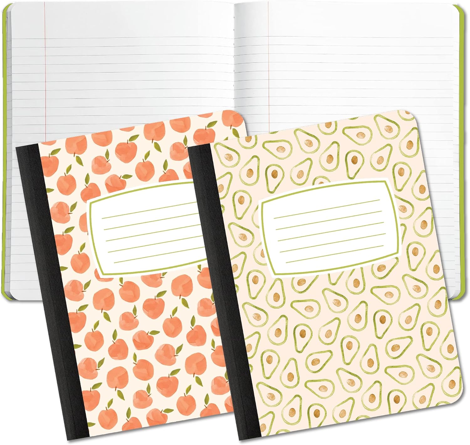 Studio Oh! Cute Composition Notebooks, Back to School Essential, Peaches & Avocados Designs