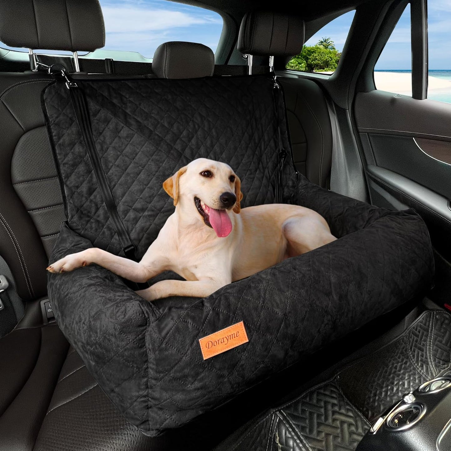 Comfy & Safe Dog Car Seat for Large Dogs - Easy Clean - Black