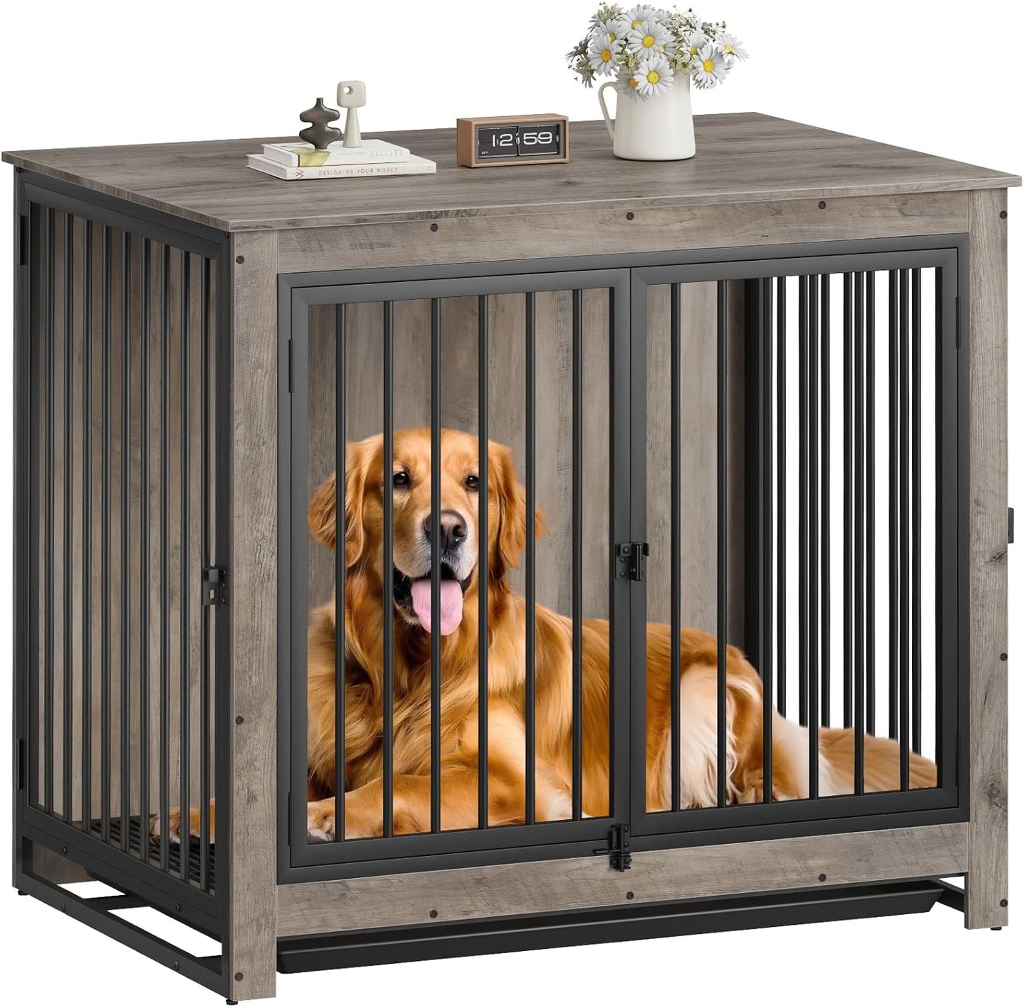 Large Dog Crate Furniture with Multi-Purpose Removable Tray