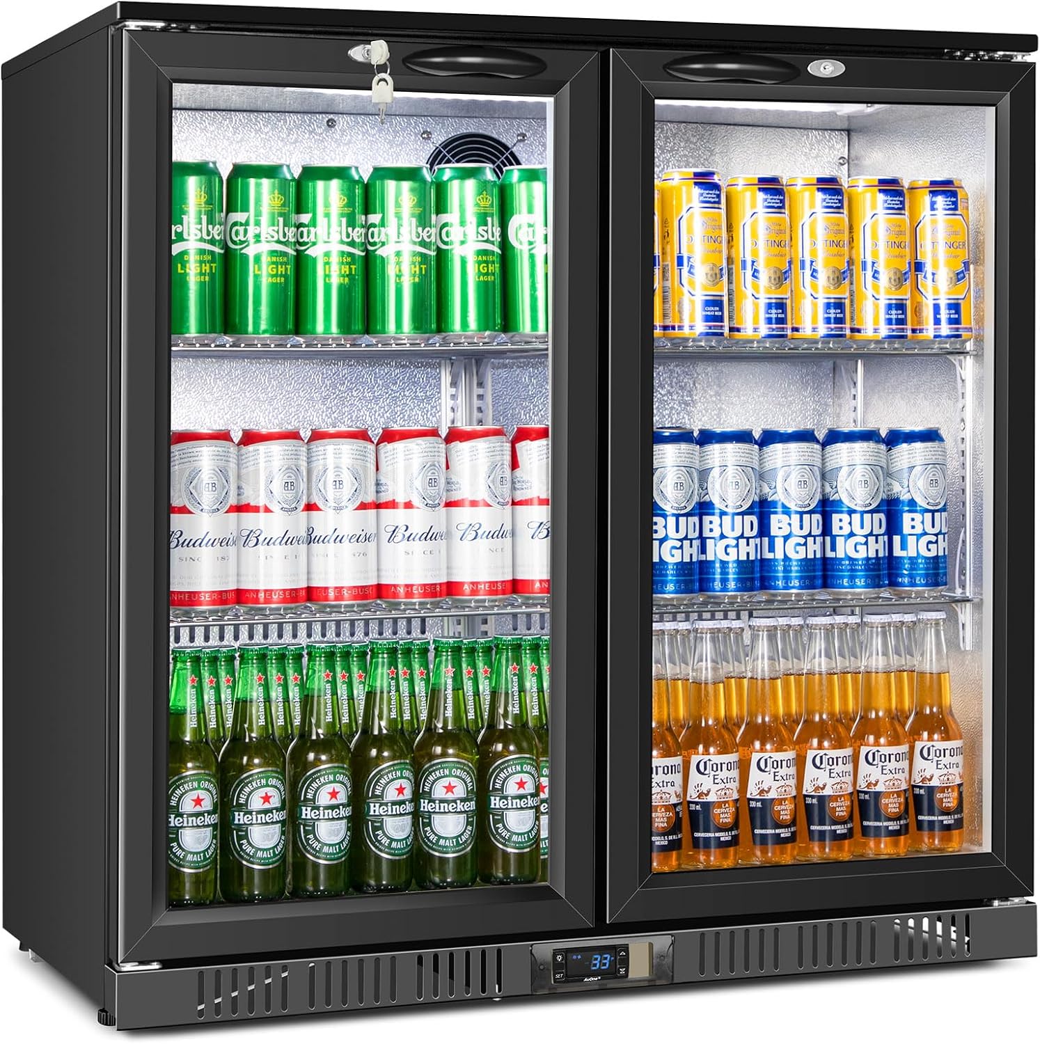 Beverage Refrigerator Under Counter with Glass Doors for Drinks