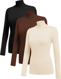 Ekouaer Women 3-Pack Turtleneck Ribbed Thermal Tops - Lightweight
