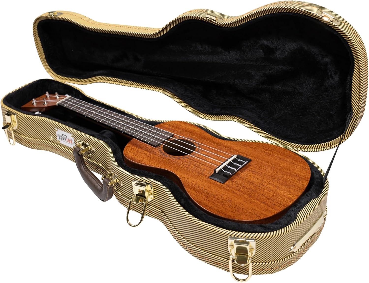 Gearlux Wooden Soprano Ukulele Case with Plush Padding and Lock