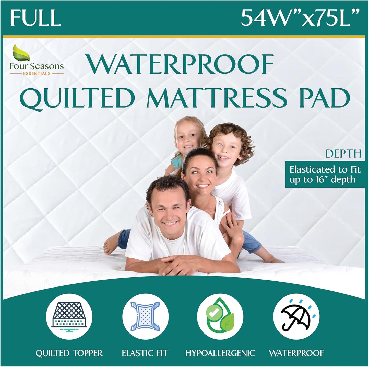 Full Size Quilted Mattress Pad - Waterproof Protector for Comfort