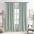 Light Green Linen Blackout Curtains 96 in Long - Full Blackout