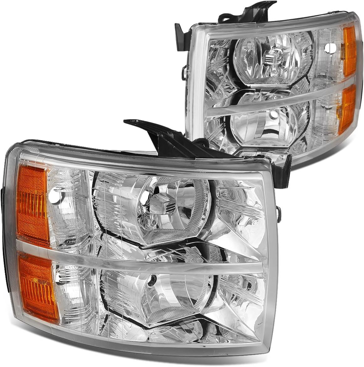 Chrome Amber Headlights for 07-13 Silverado 1500 & 07-14 2500 HD