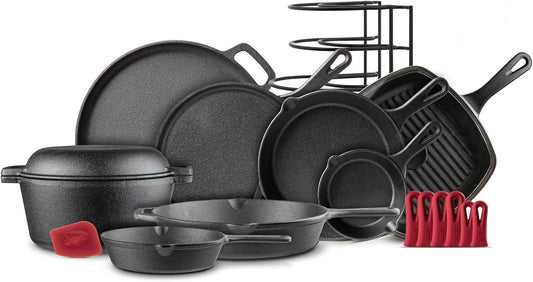 Cuisinel Cast Iron Cookware 18-Piece Set for Every Kitchen