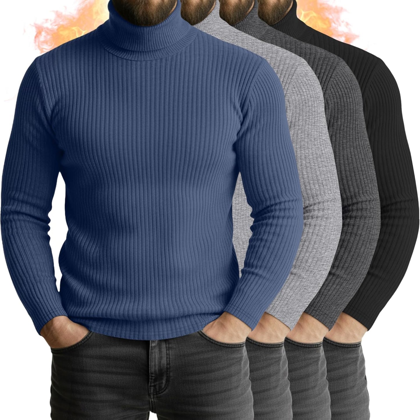 Men's Turtleneck Long Sleeve Shirts - 4 Pack Cotton Sweaters