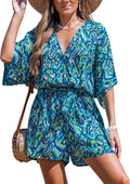 CUPSHE Women's Summer Romper Lace Up Printed Half Sleeves - Flowing