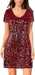 Women's Sequin Glitter Short Sleeve V Neck Mini Dress - Sparkle Fit