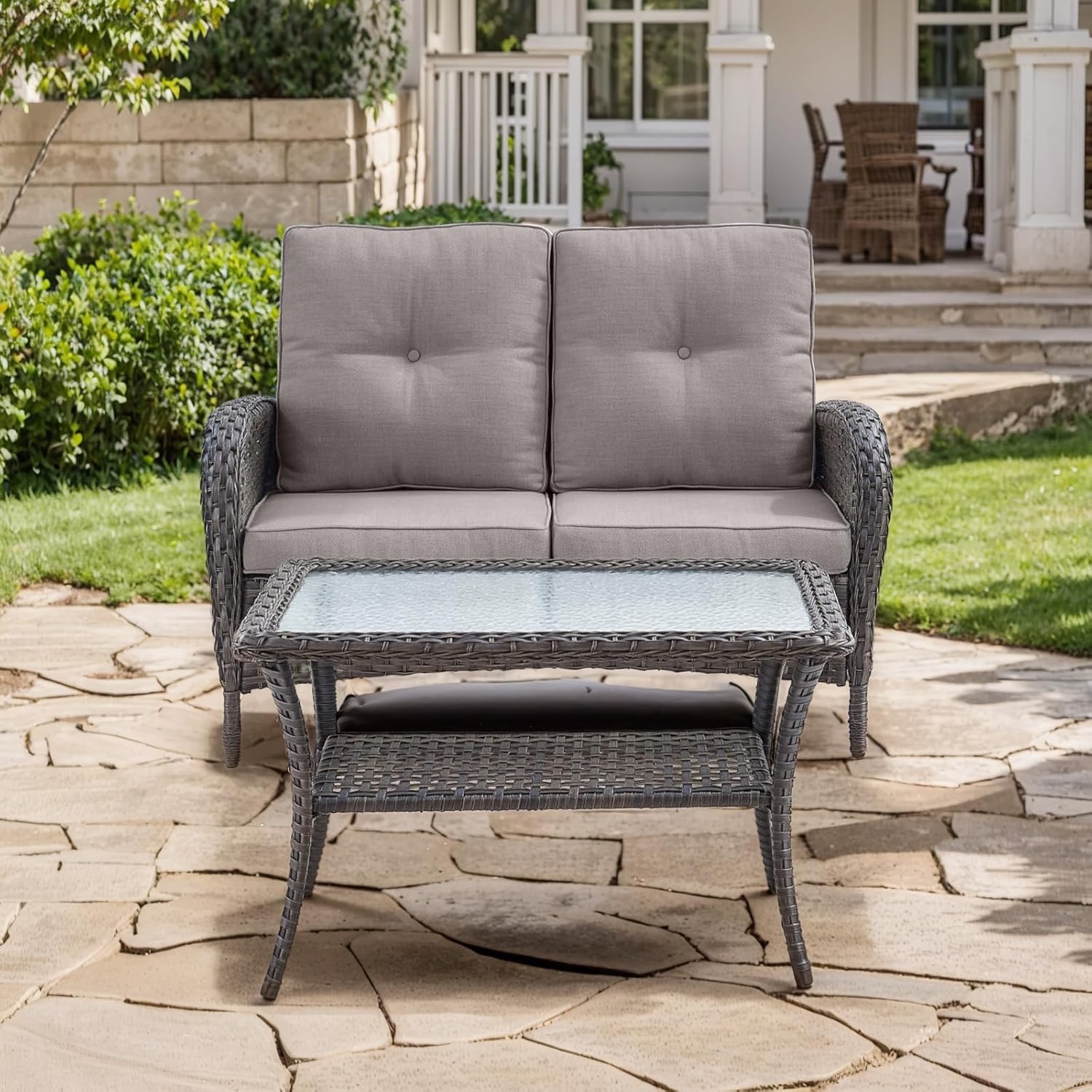 HUMMUH Outdoor Loveseat Sofa with Coffee Table for Relaxation