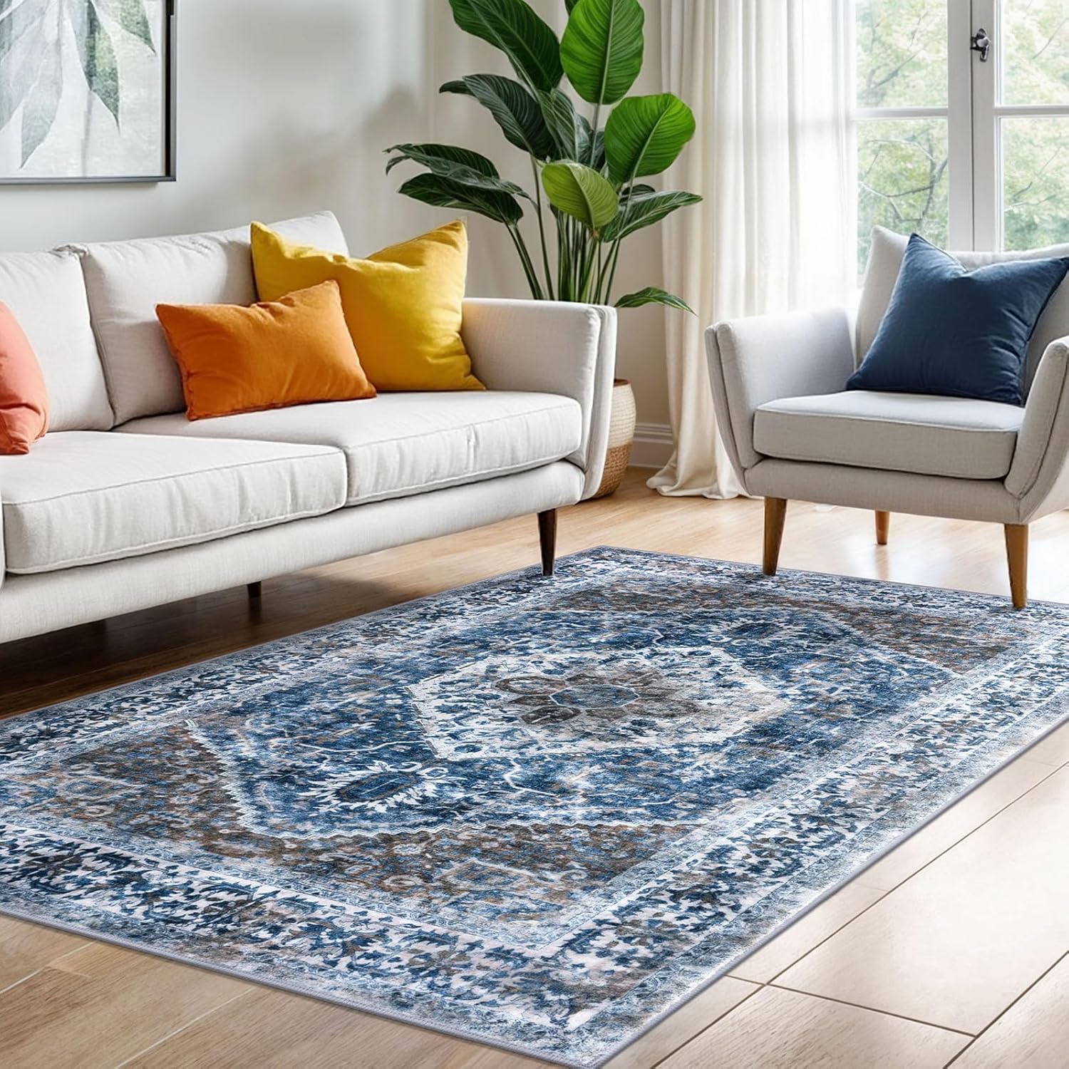 KOZYFLY Area Rug 4x6 Ft Washable Non Slip Vintage Design