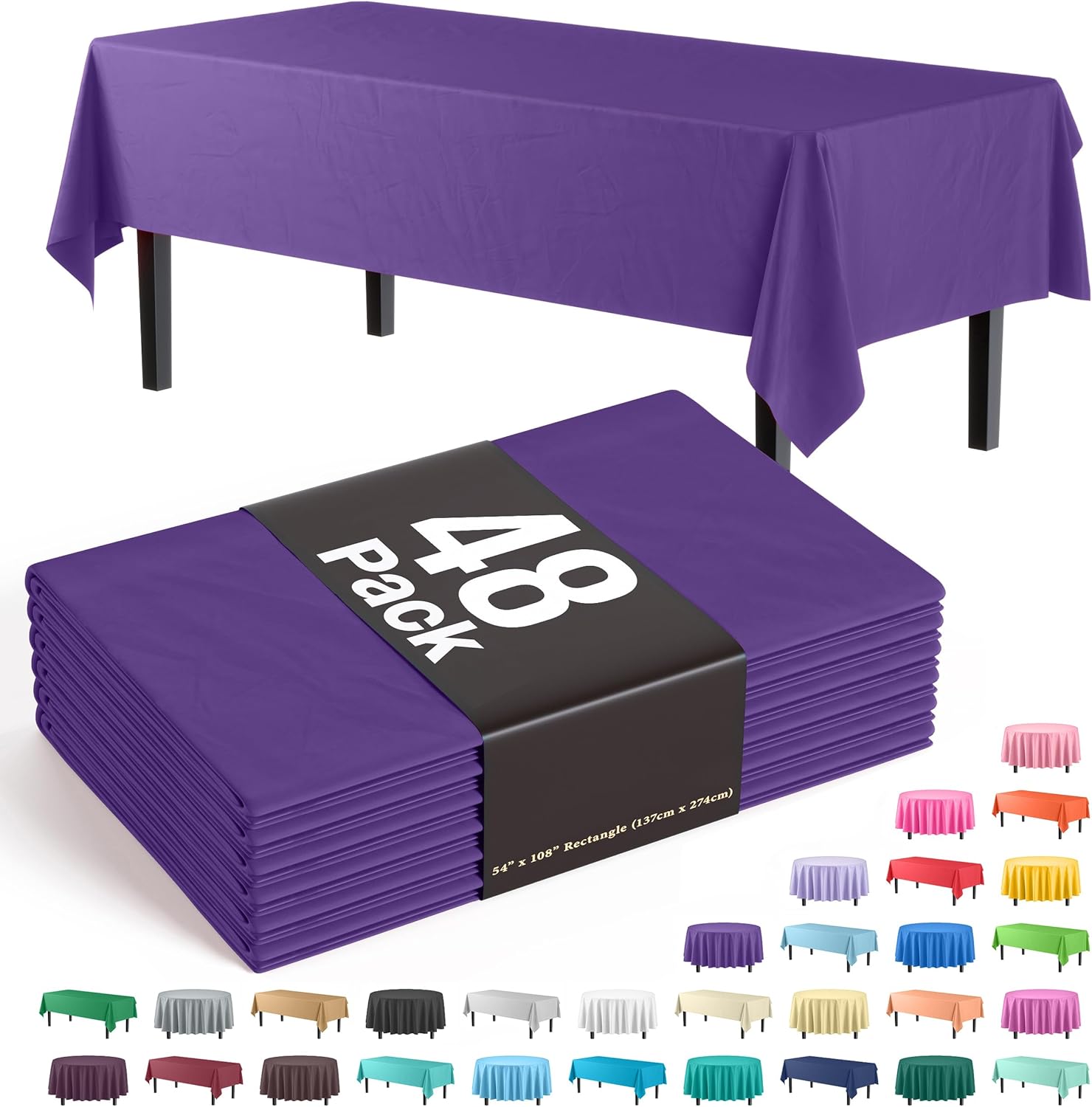 Purple Tablecloths for Rectangle Tables - 48 Pack Disposable