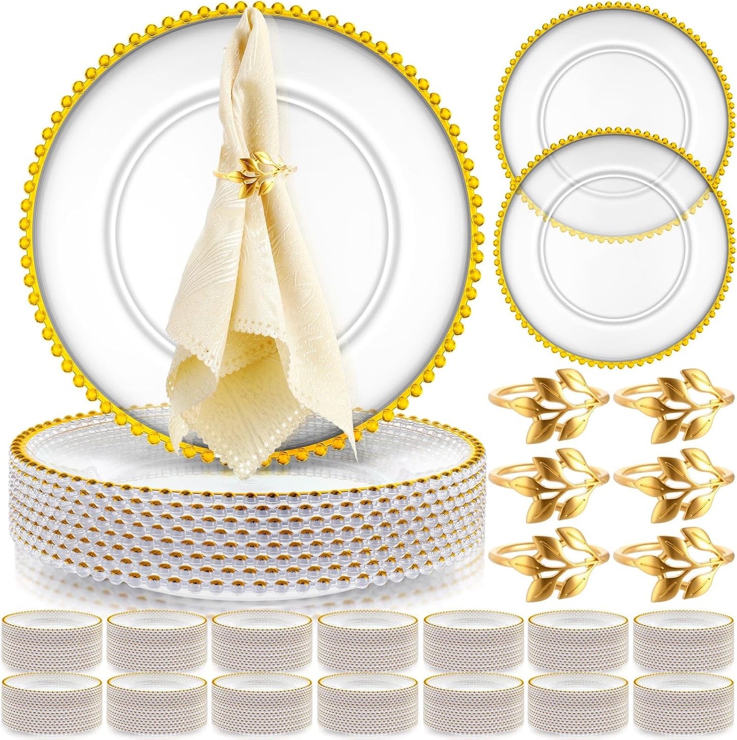 Elegant 13 Clear/Gold Charger Plates Set - Perfect for Party/Wedding