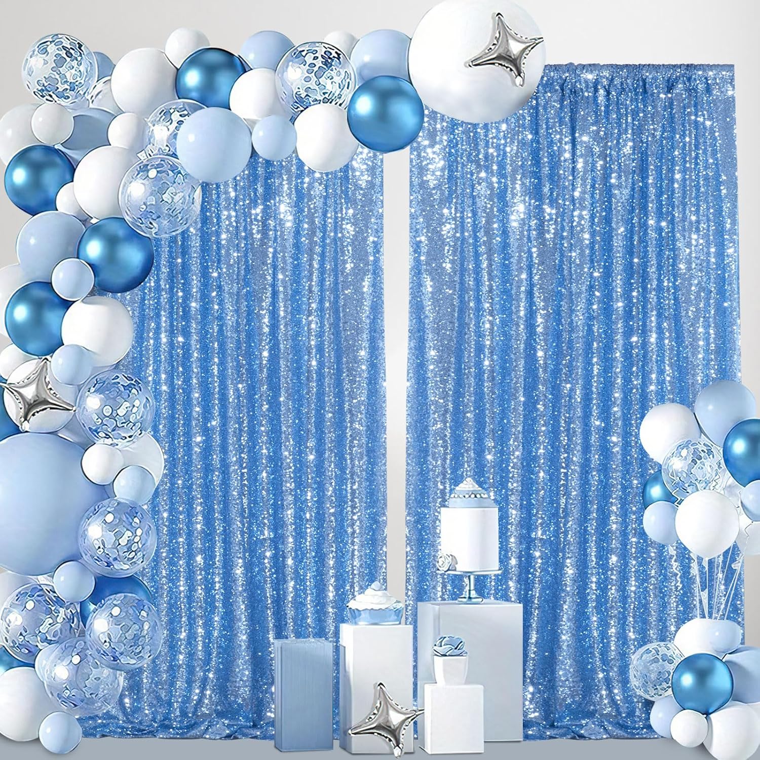 Baby Blue Glitter Sequin Backdrop Curtains for Stunning Events