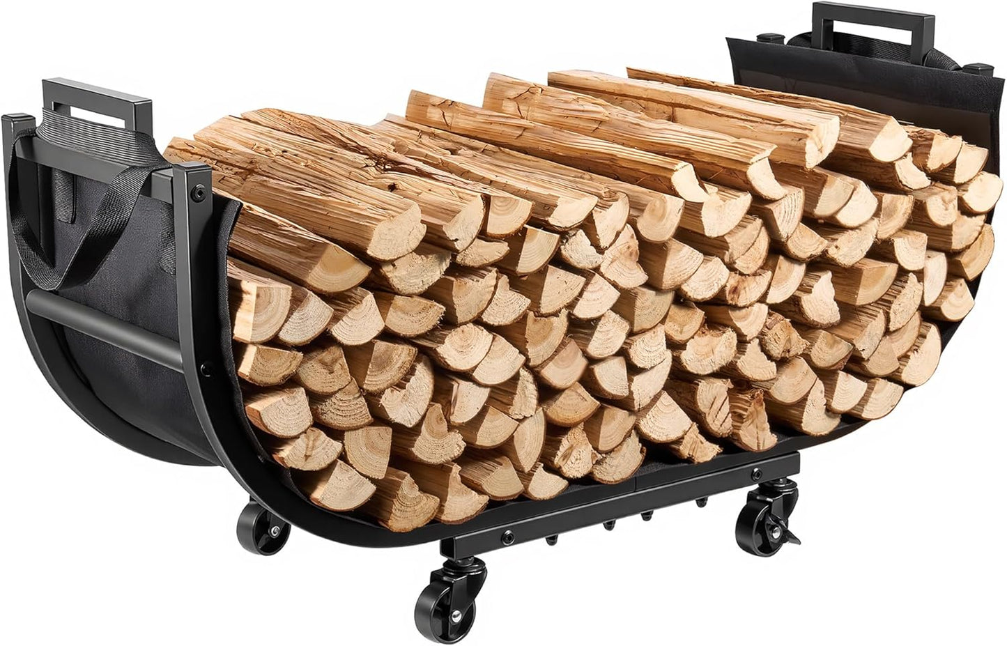 32 Inch Firewood Rack with Wheels for Indoor and Outdoor Use