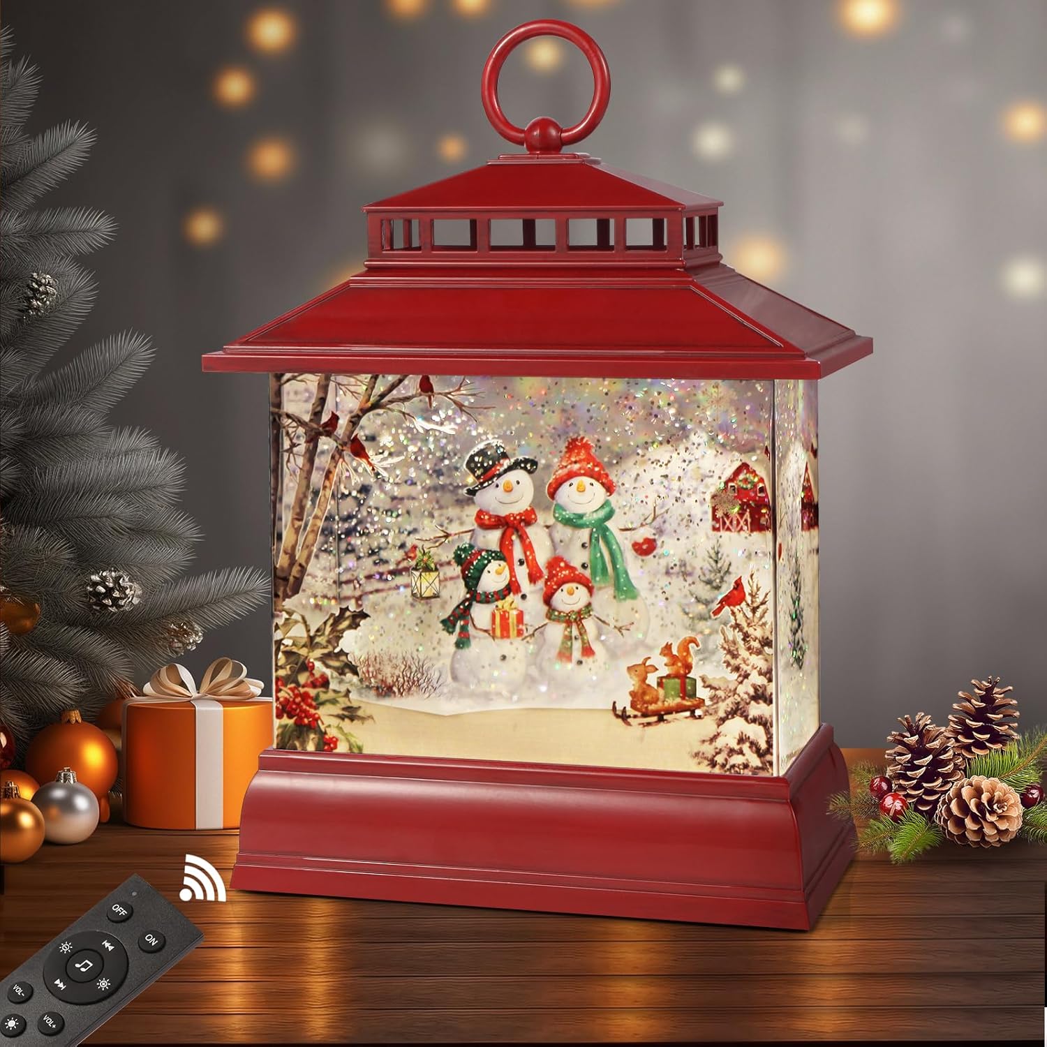 Christmas Snow Globe Lantern with 8 Songs & Remote Control