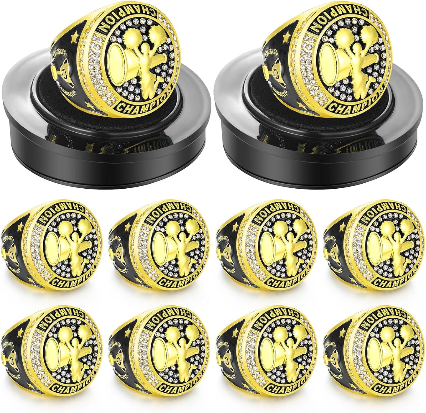 10pcs Cheerleading Champion Trophy Rings with Display Chains