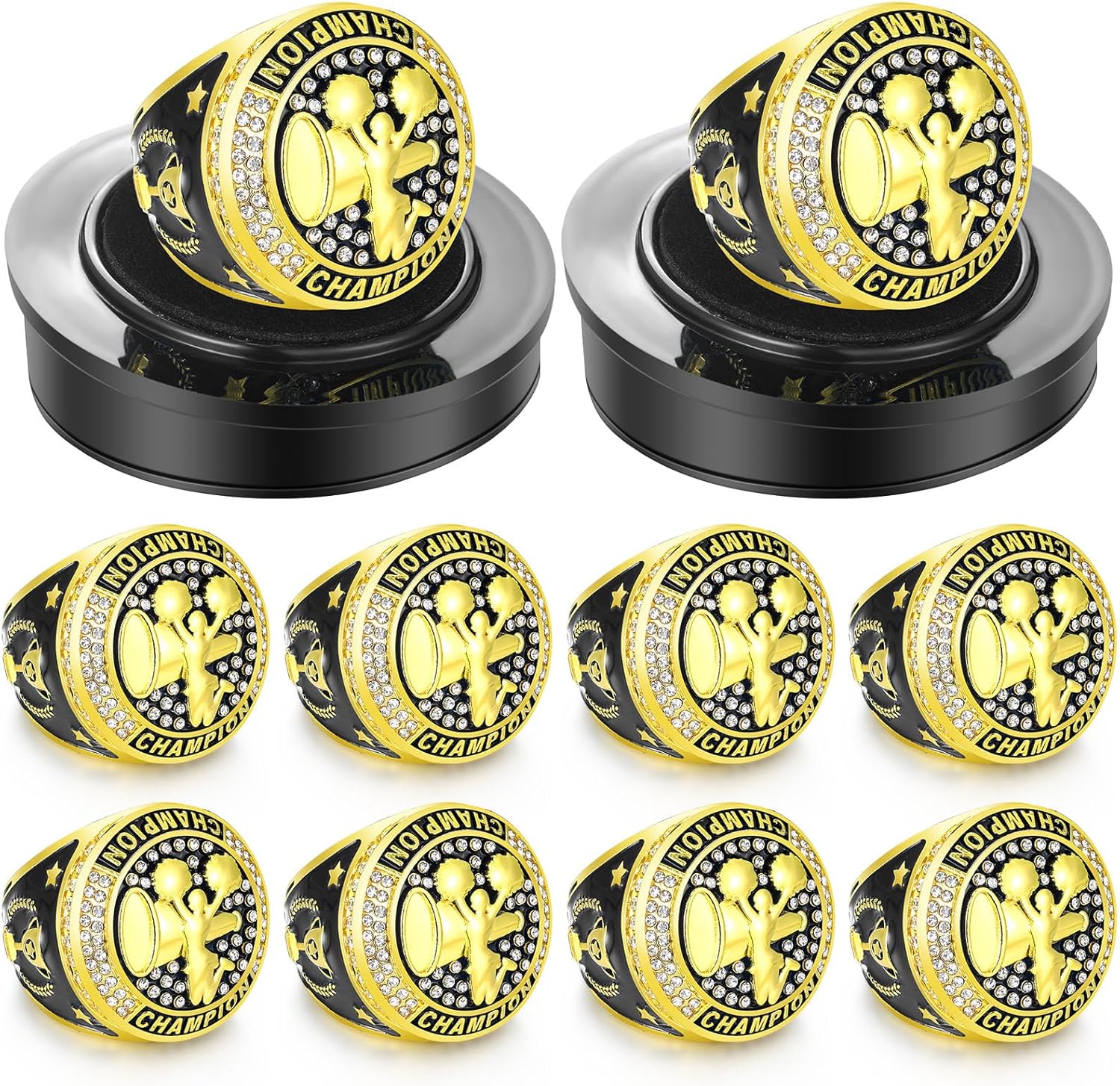 10pcs Cheerleading Champion Trophy Rings with Display Chains