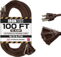 Iron Forge Cable 100ft Brown Outdoor Extension Cord with 3 Outlets