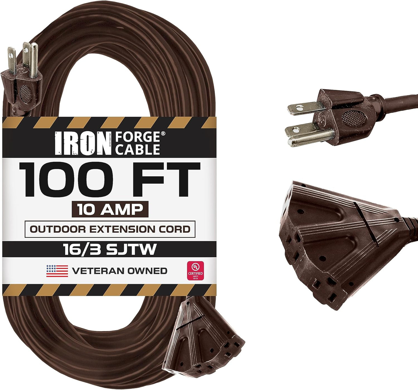 100ft Brown Outdoor Extension Cord with 3 Outlets for Versatile Use