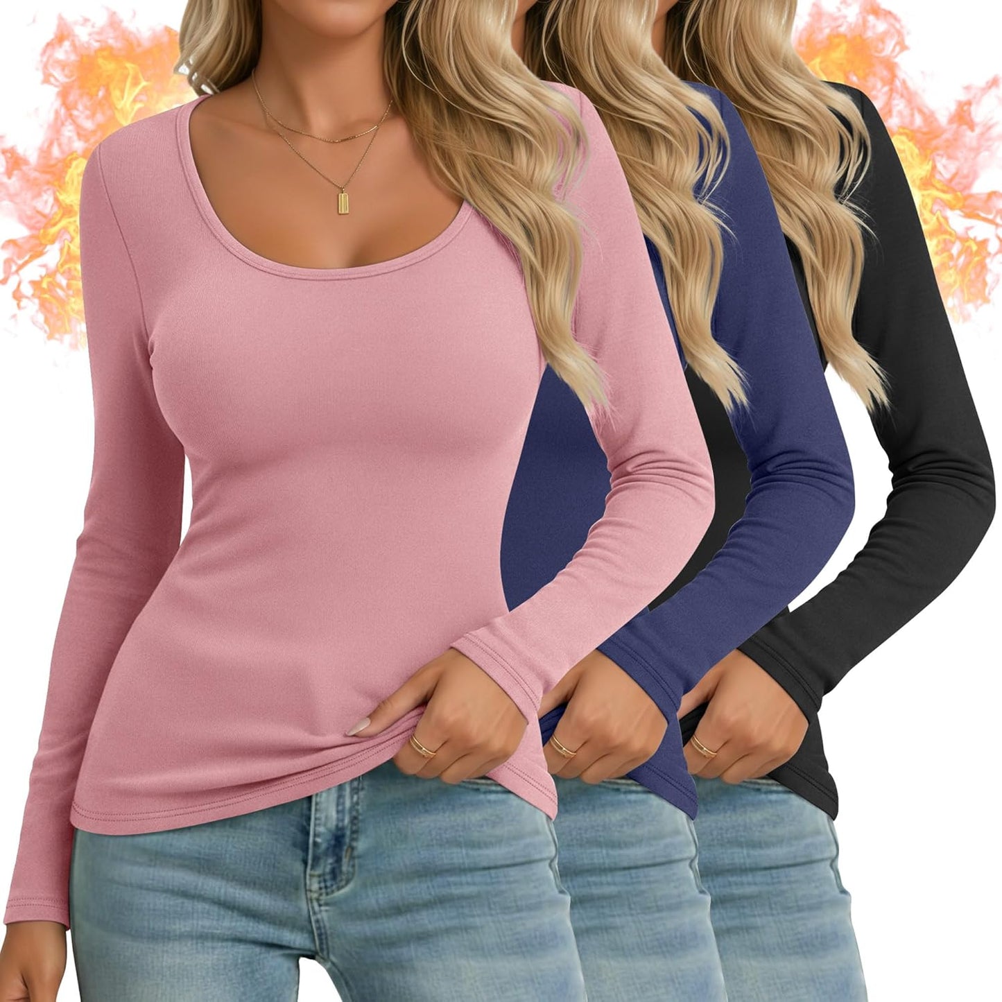 Fleece Lined Women's Thermal Long Sleeve Shirts for Winter Wear