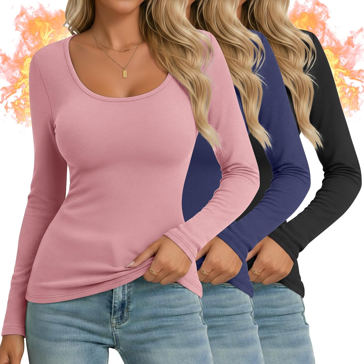 Fleece Lined Women's Thermal Long Sleeve Shirts for Winter Wear
