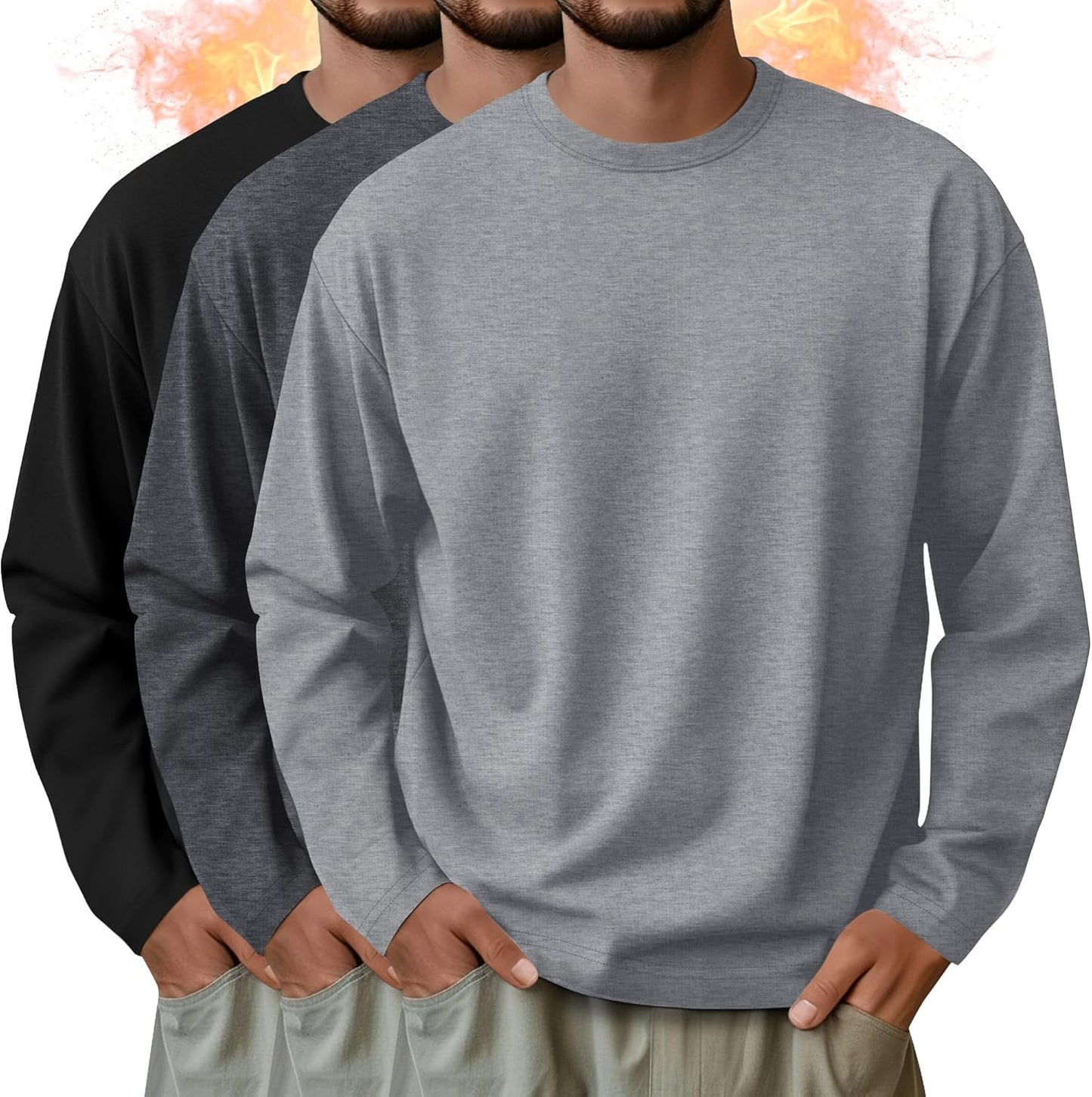 3 Pack Mens Long Sleeve Thermal Shirts for Comfortable Wear