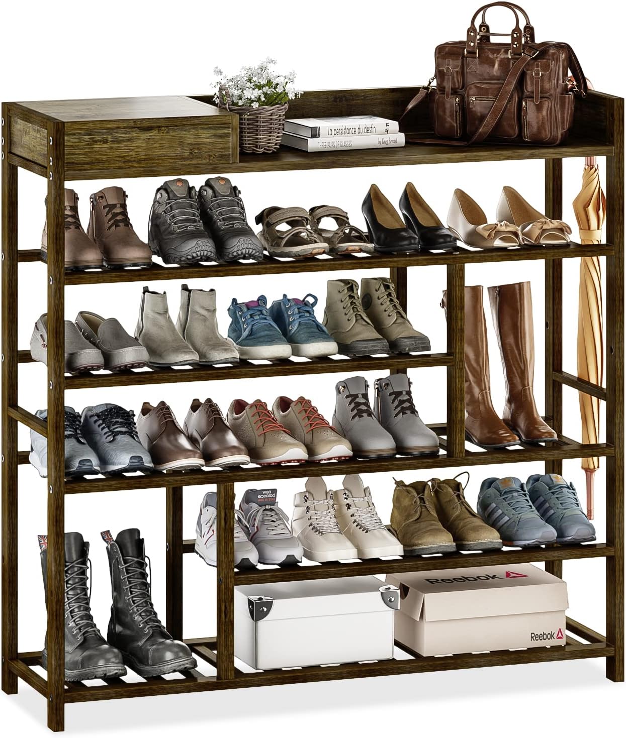 Bamworld Bamboo Shoe Rack for Front Door with Storage Box