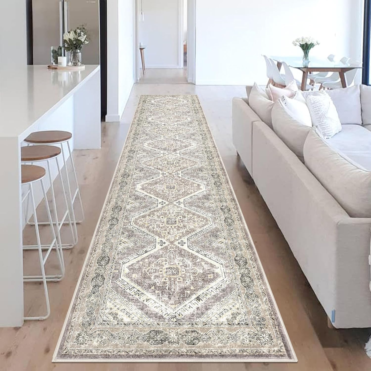 KUTA Oriental Medallion Washable Runner Rug for Home Decor