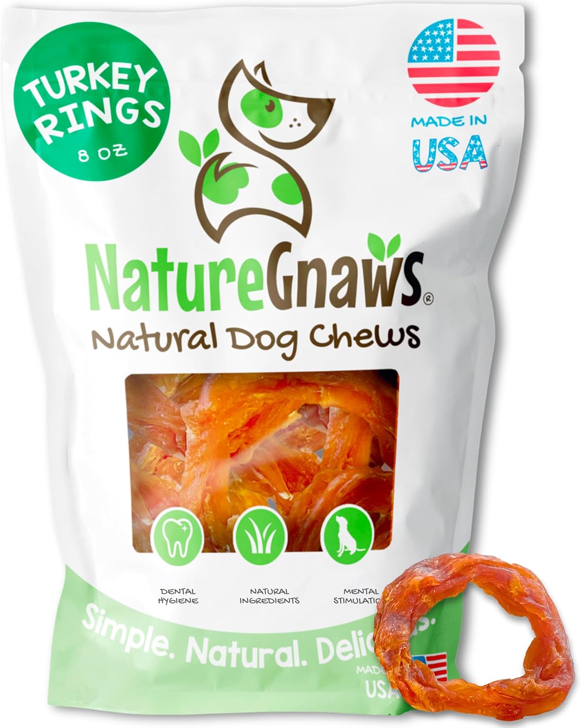 Nature Gnaws USA Turkey Tendon Rings for Dogs - Grain Free Snack