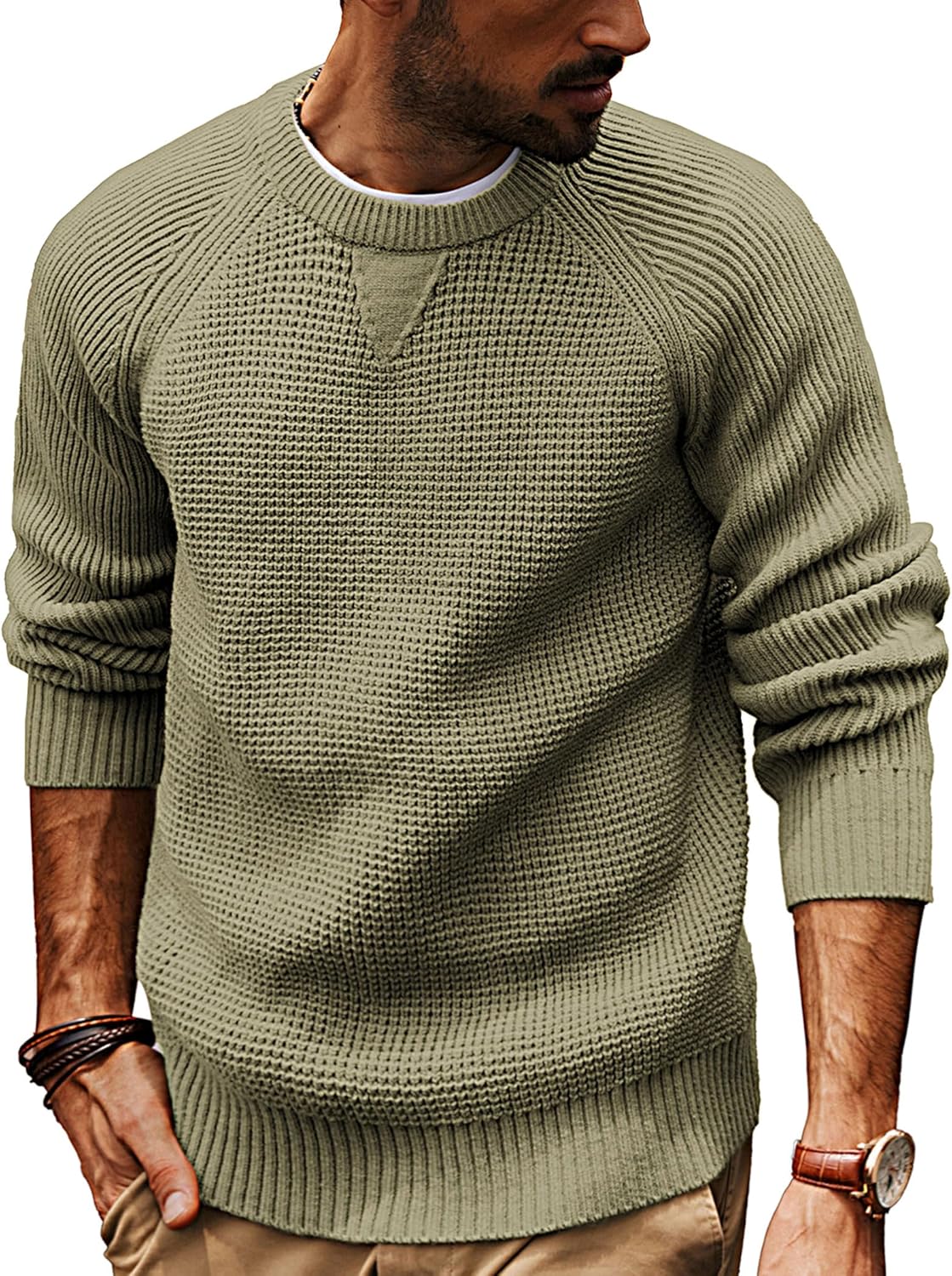 Stylish Waffle Knit Crewneck Sweater for Men by PJ PAUL JONES