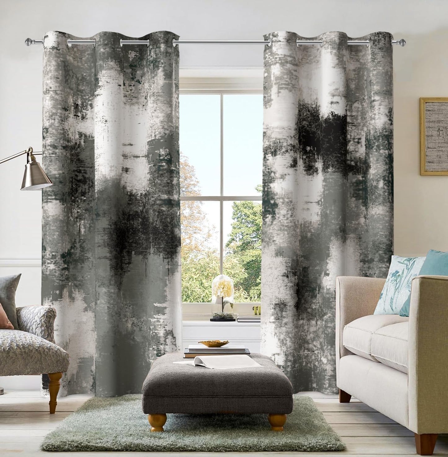 Black Grey Abstract Curtains for Modern Room Darkening Decor