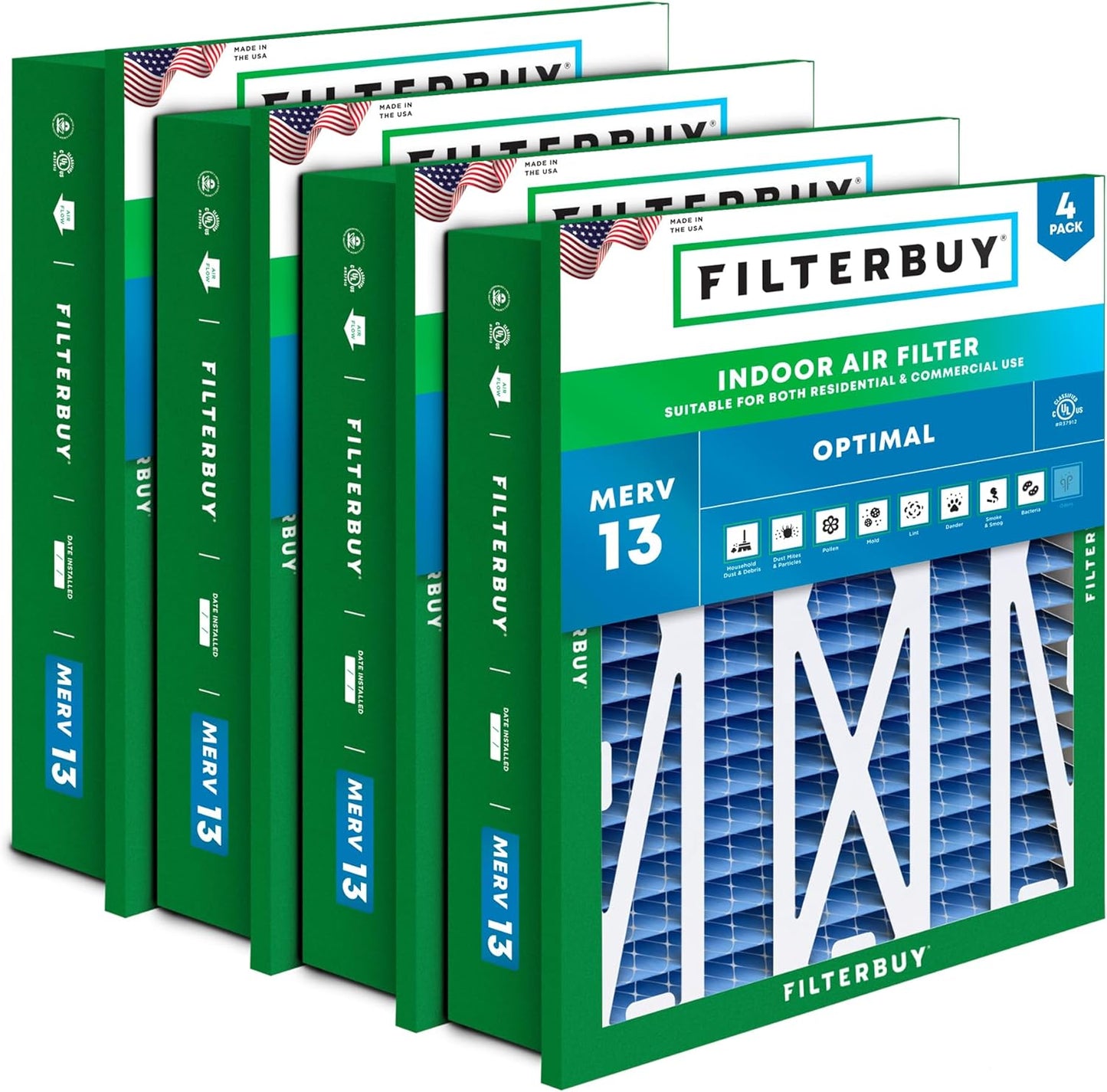 Filterbuy 24x24x5 Air Filter MERV 13 for Health Defense