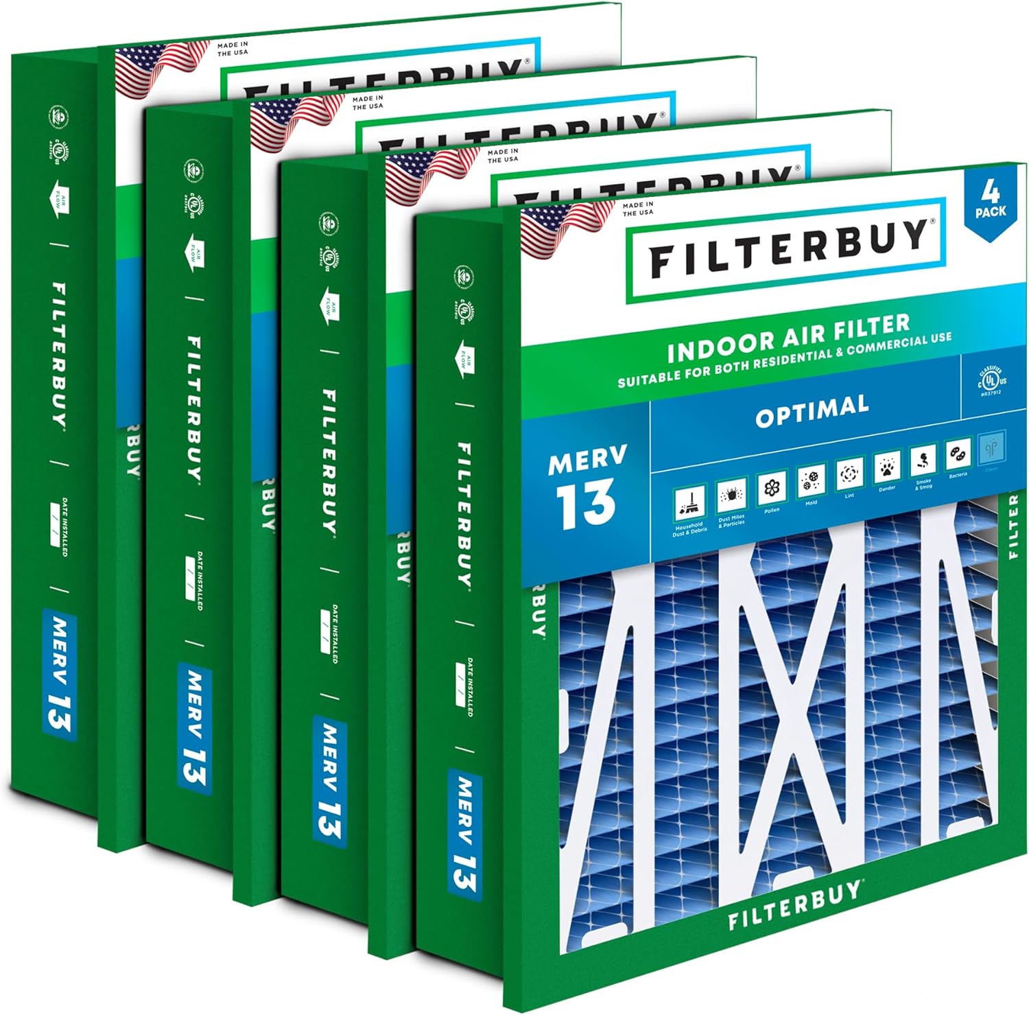 Filterbuy 24x24x5 Air Filter MERV 13 for Health Defense