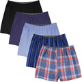 Mens Cotton Woven Boxer Shorts Pack - Classic Plaid & Stripes Comfort