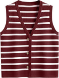 LILLUSORY Vest Tops for Women Striped Button Up Sweater Vest - Chic