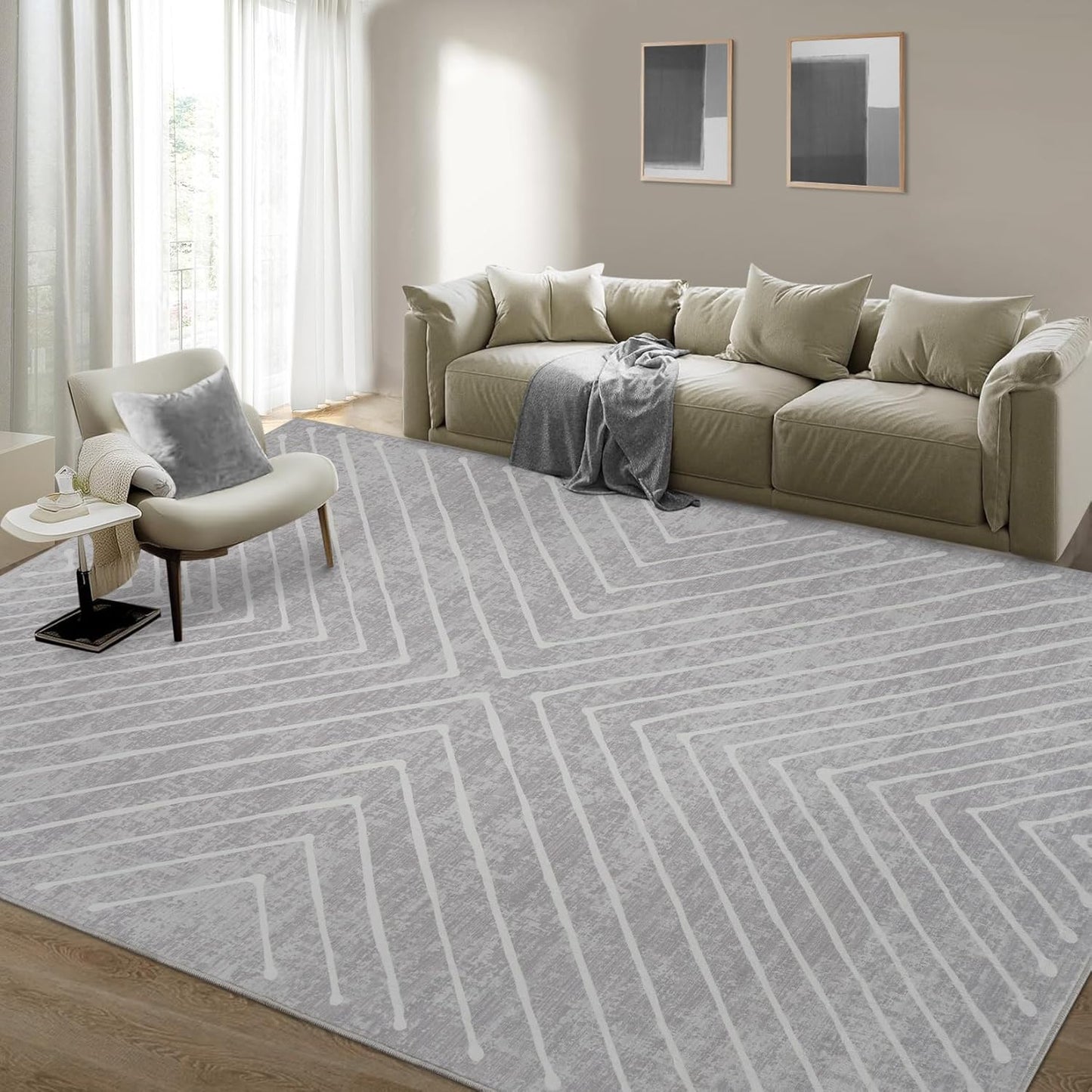 8x10 Area Rug for Living Room Washable Non Slip Grey Carpet