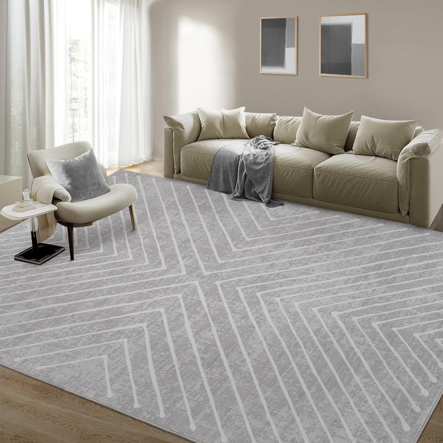 8x10 Area Rug for Living Room Washable Non Slip Grey Carpet