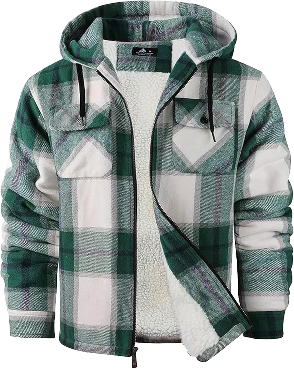 GEEK LIGHTING Men's Flannel Jacket Sherpa Lined Fleece Hoodie