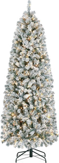 Pre-lit Snow Flocked 6ft Pencil Christmas Tree - Slim Corner Fir