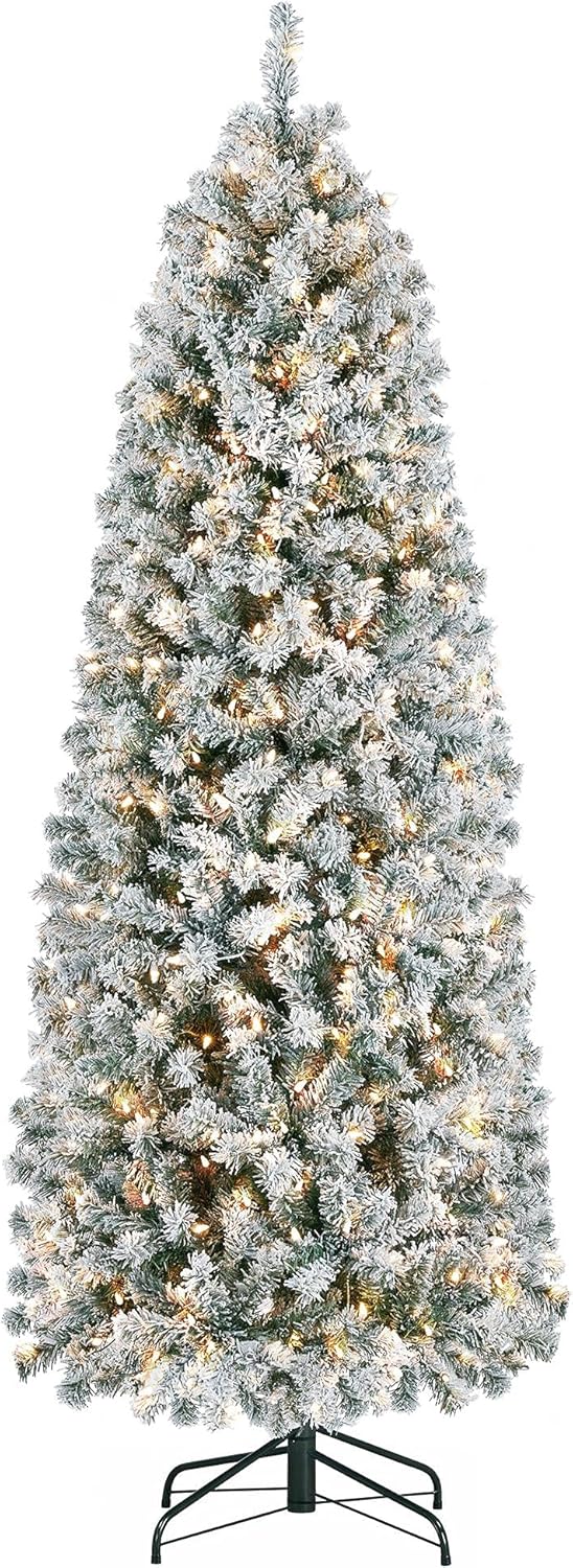 6ft Pre-lit Snow Flocked Pencil Christmas Tree for Holiday Cheer