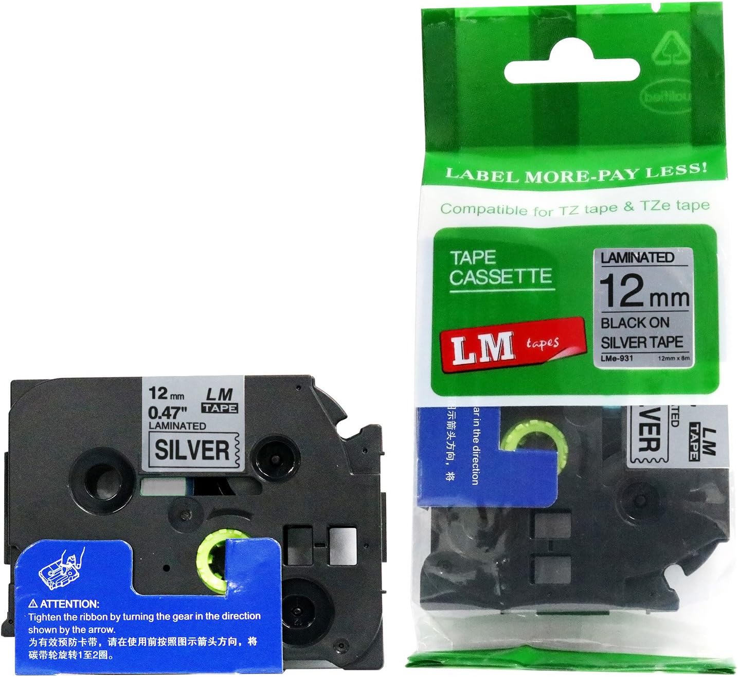 6/Pack LM Tapes Compatible TZe-931 Black on Silver Label Tape